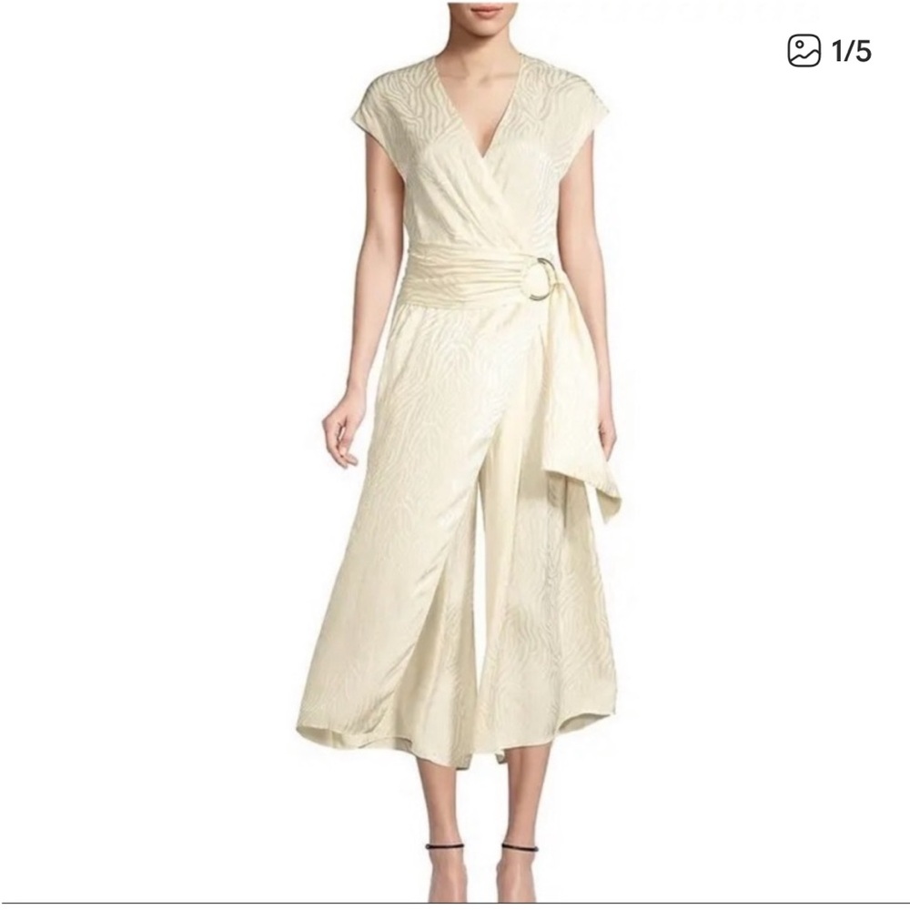 JAYGODFREY Dee Silky Jacquard Jumpsuit in Ivory